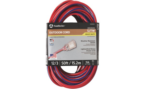 Southwire 12\/3 Indoor\/Outdoor Red, White, & Blue Striped Patriotic Extension Cord Southwire 12\/3 Indoor\/Outdoor Red, White, & Blue Striped Patriotic Extension Cord