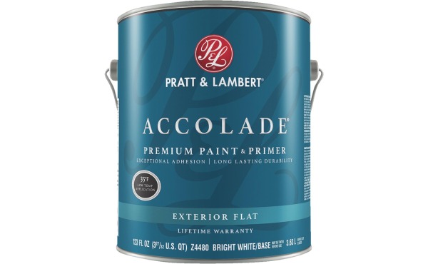 Pratt & Lambert Accolade 100% Acrylic Paint & Primer Flat Exterior House Paint, Bright White Base, 1 Gal. Pratt & Lambert Accolade 100% Acrylic Paint & Primer Flat Exterior House Paint, Bright White Base, 1 Gal.